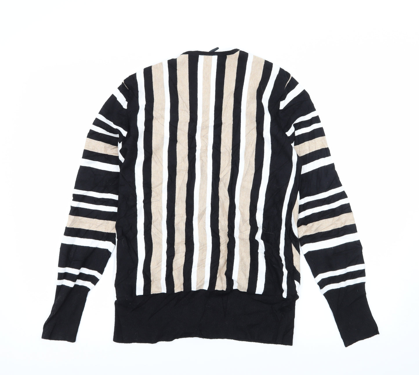 M&Co Womens Black Striped Knit Pullover Jumper Size 14
