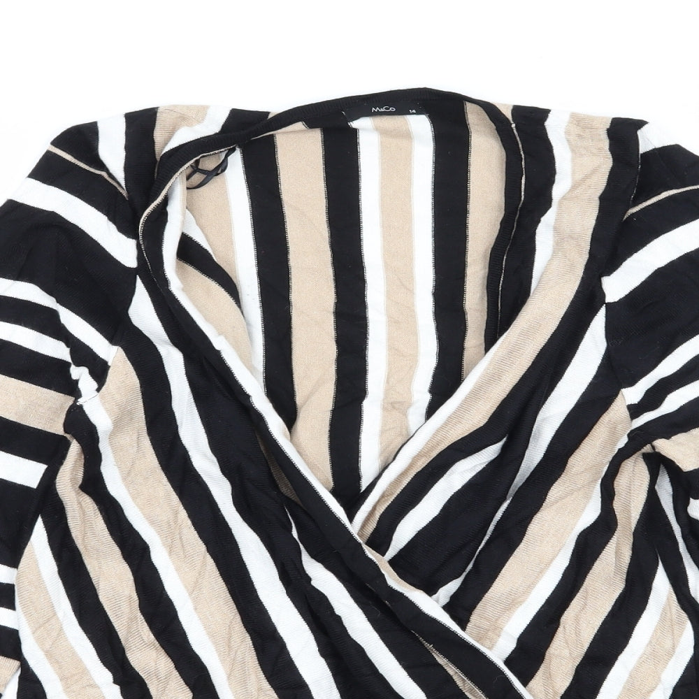 M&Co Womens Black Striped Knit Pullover Jumper Size 14