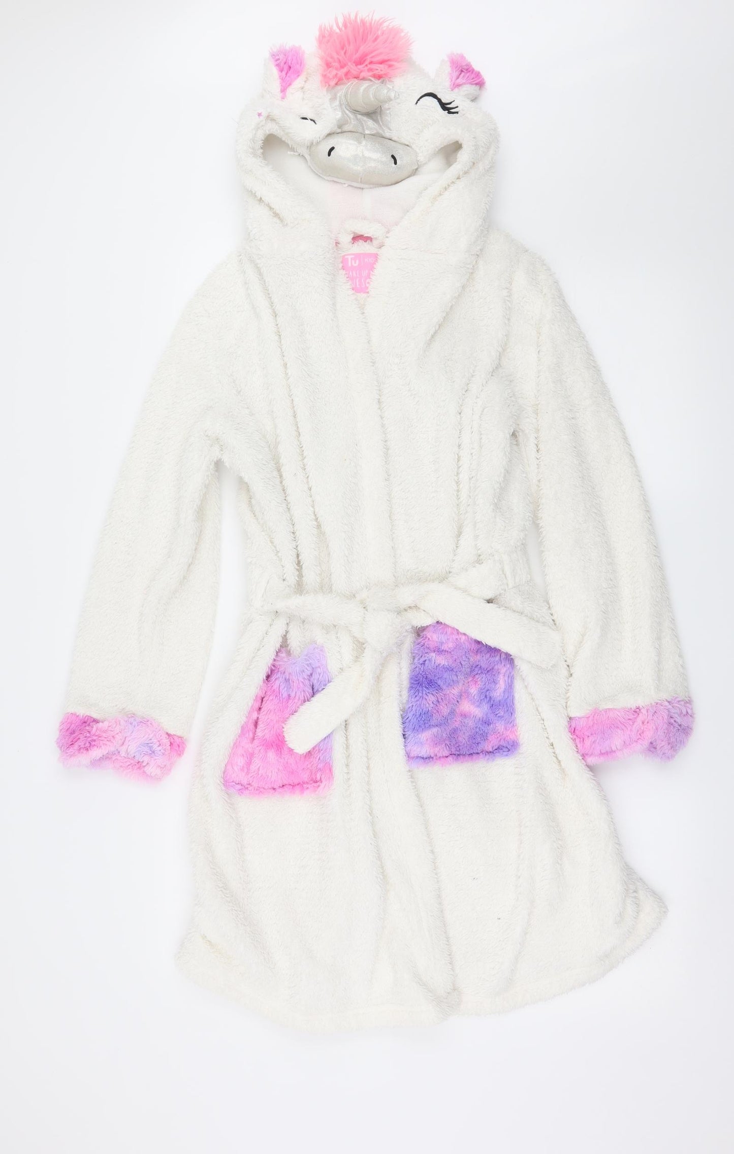TU Girls White Solid Microfibre Top Robe Size 11-12 Years