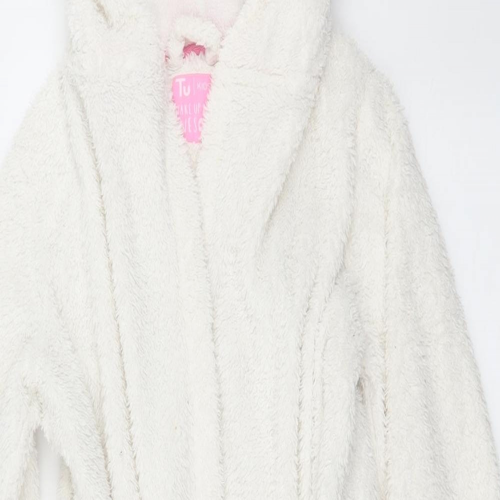 TU Girls White Solid Microfibre Top Robe Size 11-12 Years