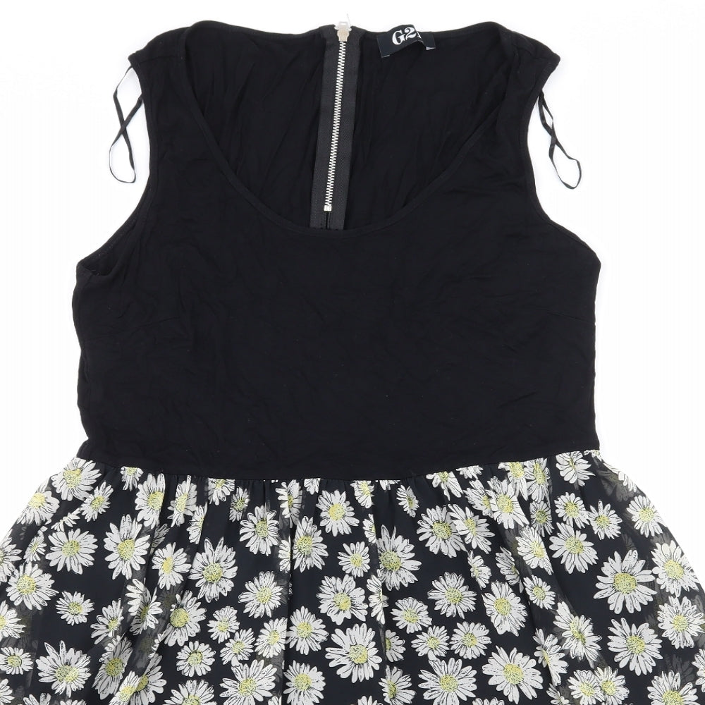 George Womens Black Floral  Skater Dress  Size 14