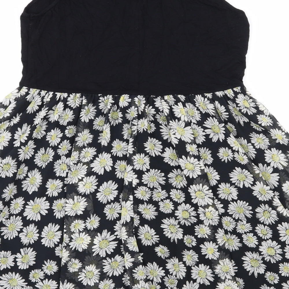 George Womens Black Floral  Skater Dress  Size 14