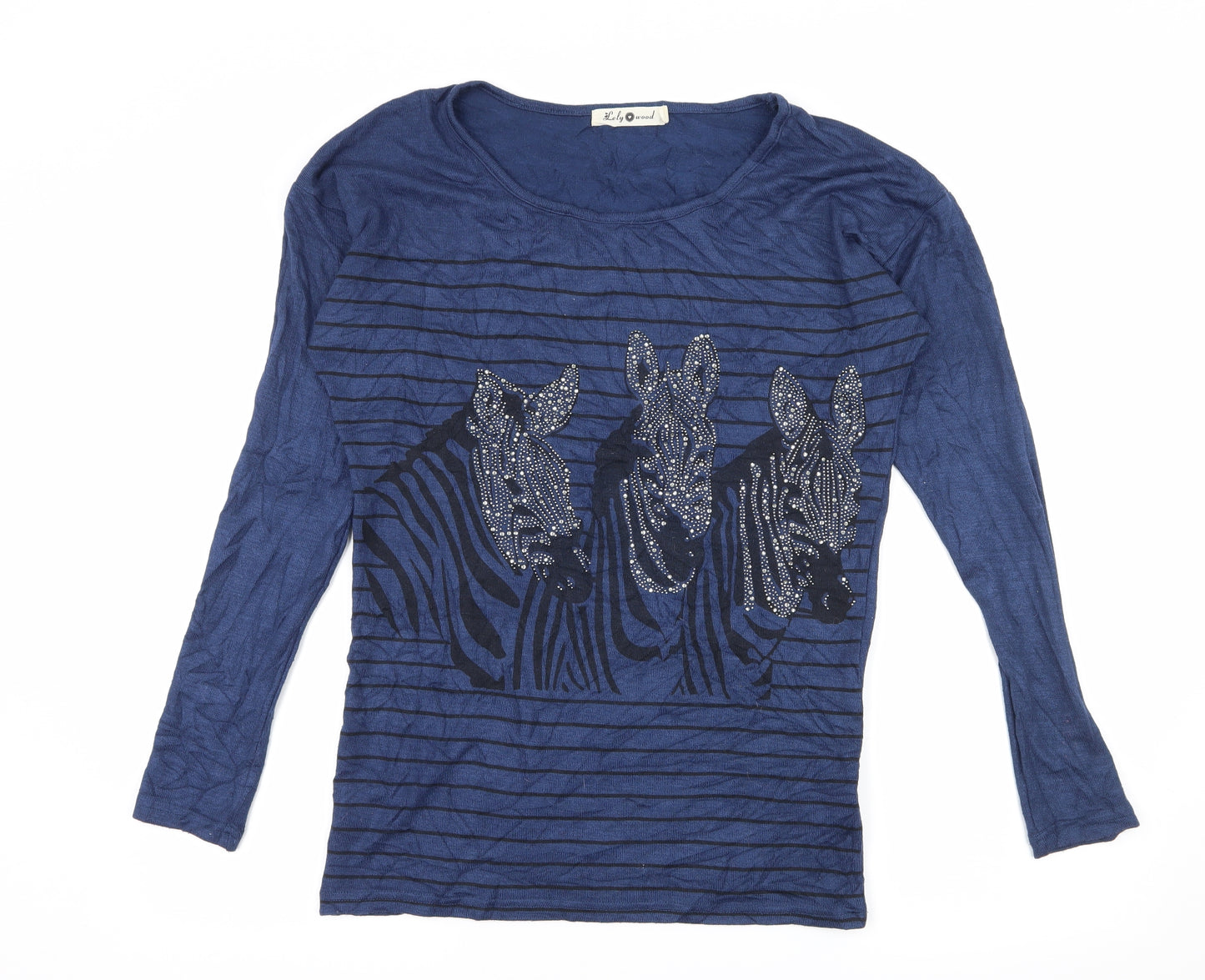 Lely Wood Womens Blue Striped Knit Pullover Jumper Size S  - Zebra