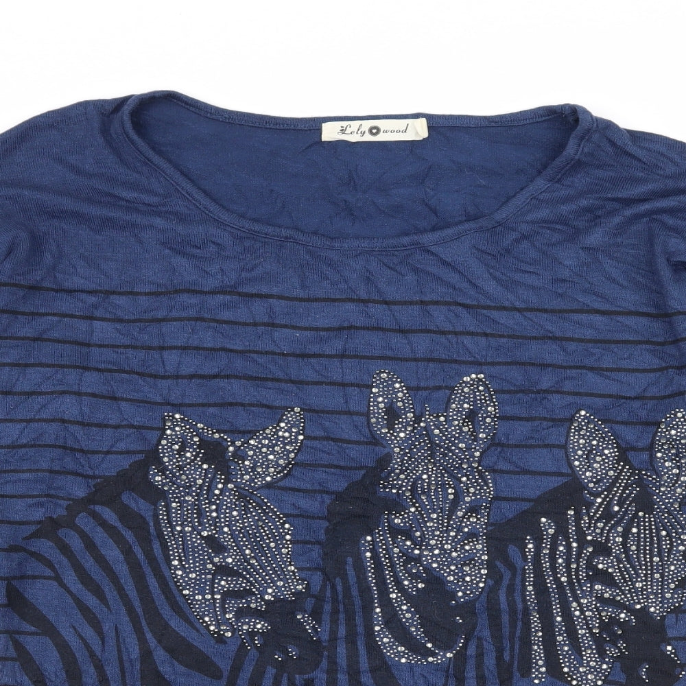 Lely Wood Womens Blue Striped Knit Pullover Jumper Size S  - Zebra