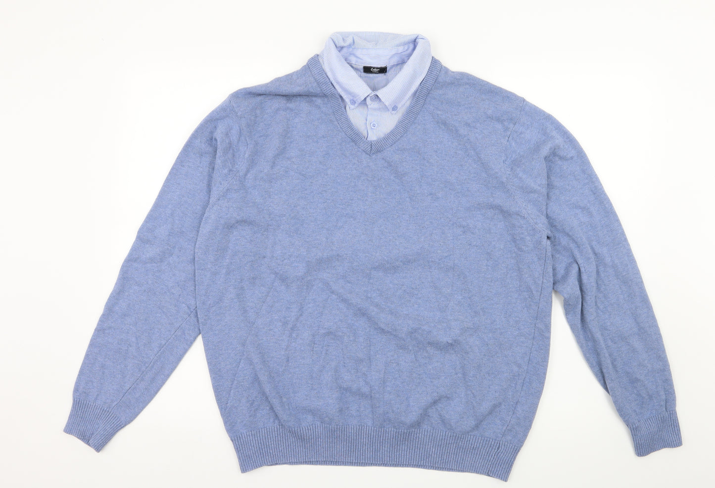 Cotton Traders Mens Blue  Knit Pullover Jumper Size L