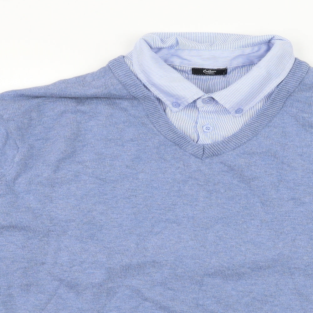 Cotton Traders Mens Blue  Knit Pullover Jumper Size L