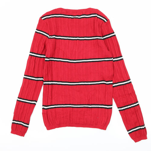 Primark Womens Red Striped Knit Pullover Jumper Size 12