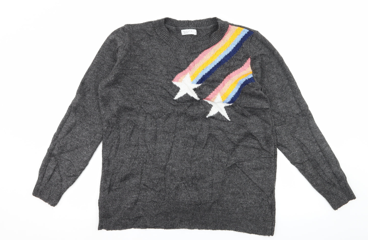 Papaya Womens Grey Geometric Knit Pullover Jumper Size M  - Shooting Star
