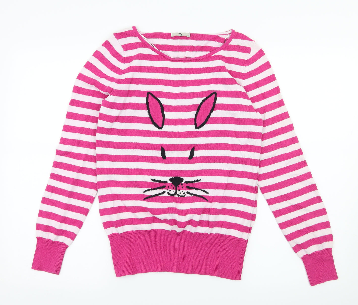 TU Womens Pink Striped Knit Pullover Jumper Size 12  - Rabbit