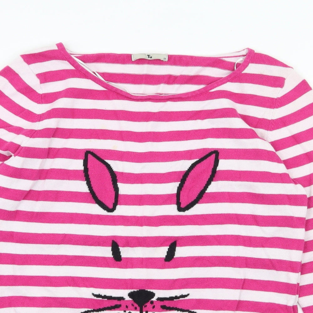 TU Womens Pink Striped Knit Pullover Jumper Size 12  - Rabbit