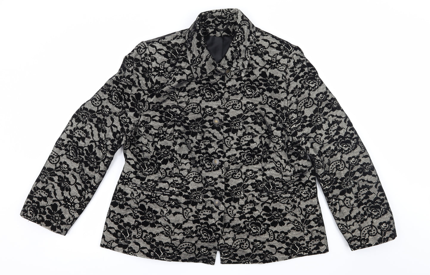 Preworn Womens Black Floral  Pea Coat Coat Size 18