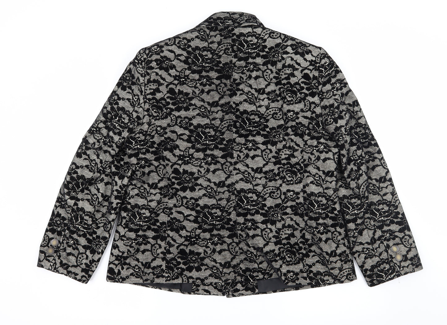 Preworn Womens Black Floral  Pea Coat Coat Size 18
