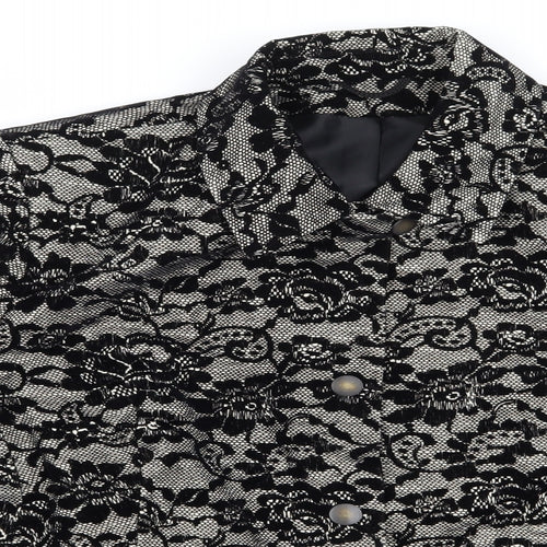 Preworn Womens Black Floral  Pea Coat Coat Size 18