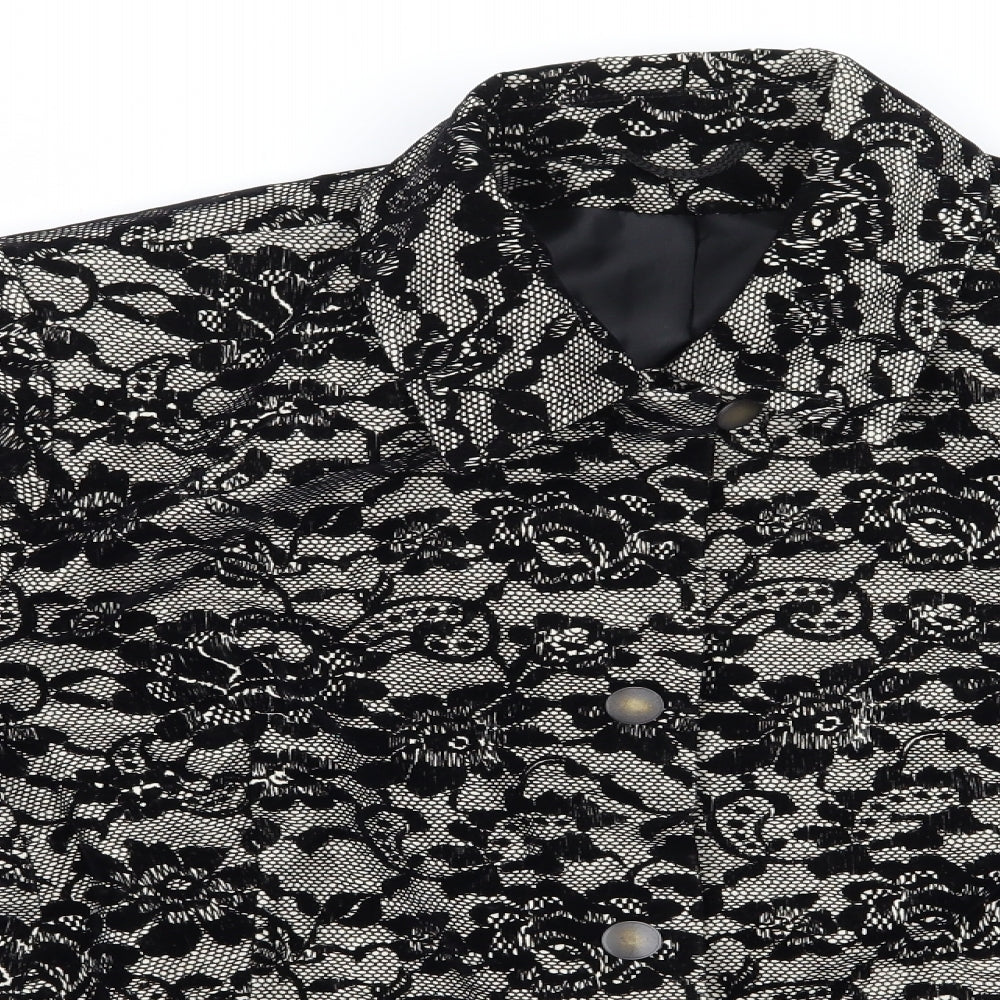 Preworn Womens Black Floral  Pea Coat Coat Size 18