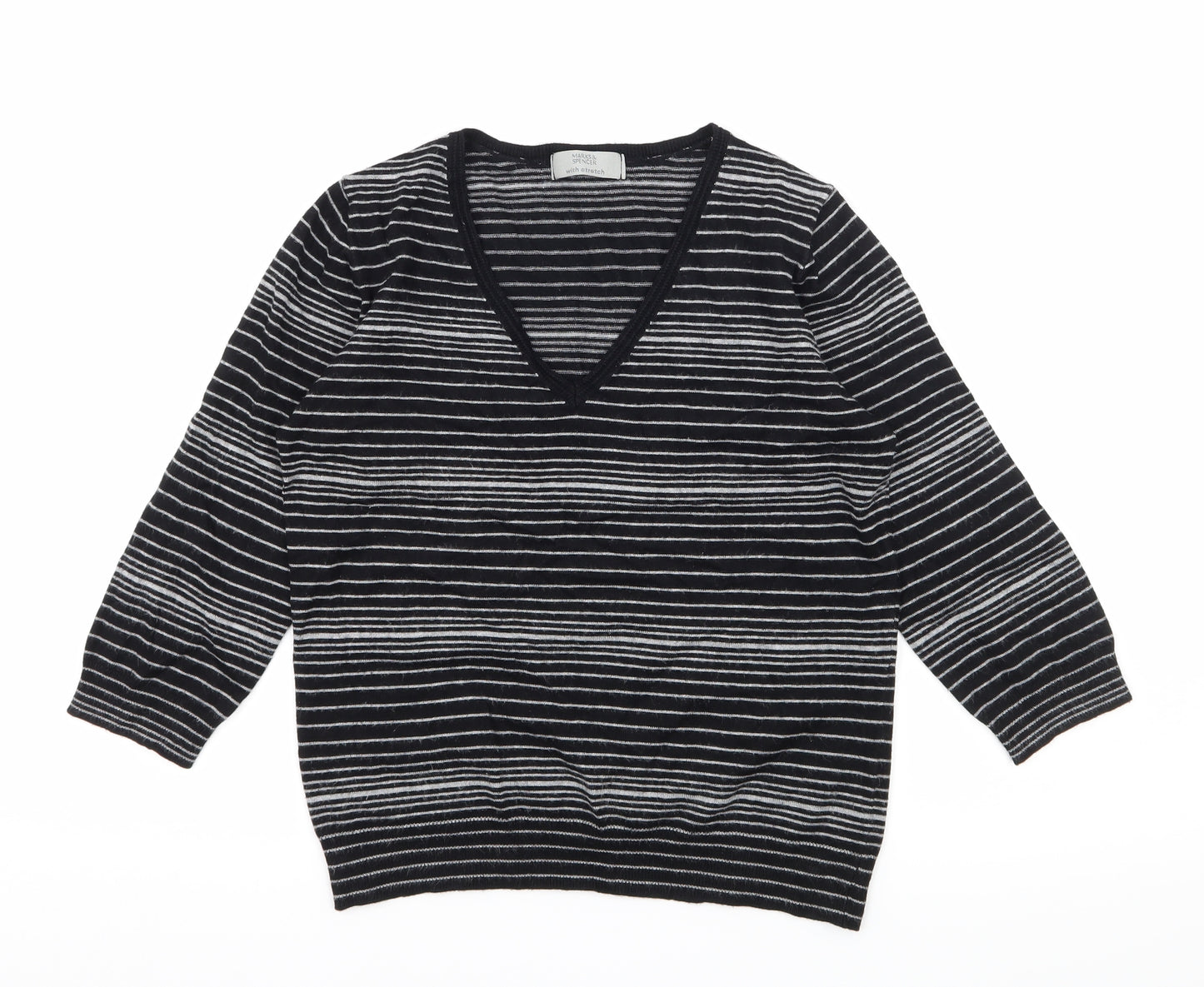 Marks and Spencer Womens Beige Striped Knit Basic T-Shirt Size 12