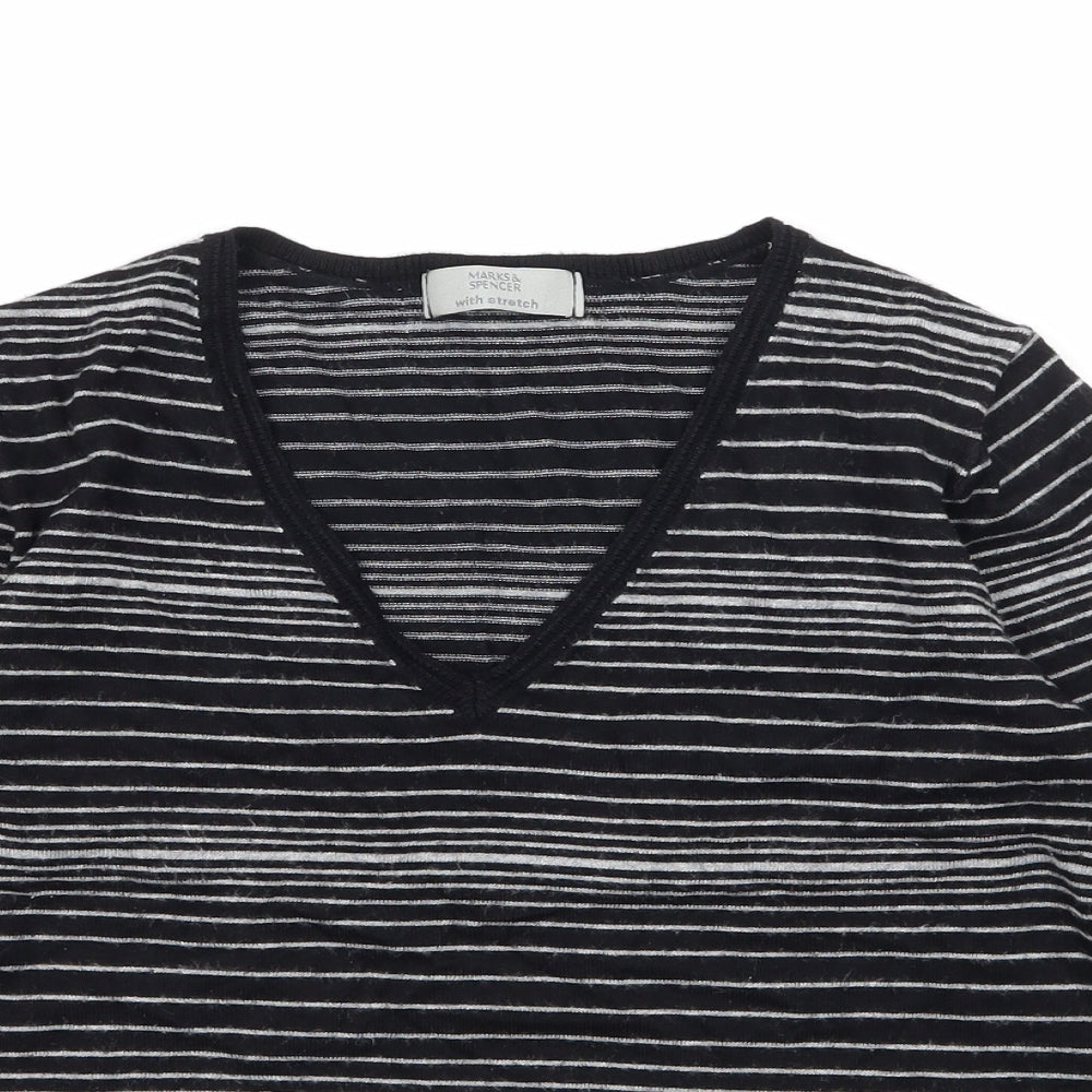 Marks and Spencer Womens Beige Striped Knit Basic T-Shirt Size 12