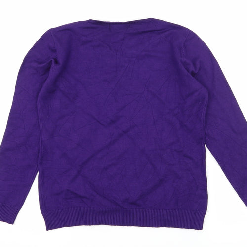 Just Elegance Womens Purple Floral Knit Pullover Jumper Size S