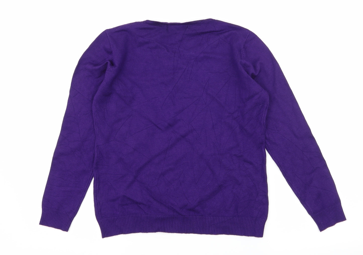 Just Elegance Womens Purple Floral Knit Pullover Jumper Size S
