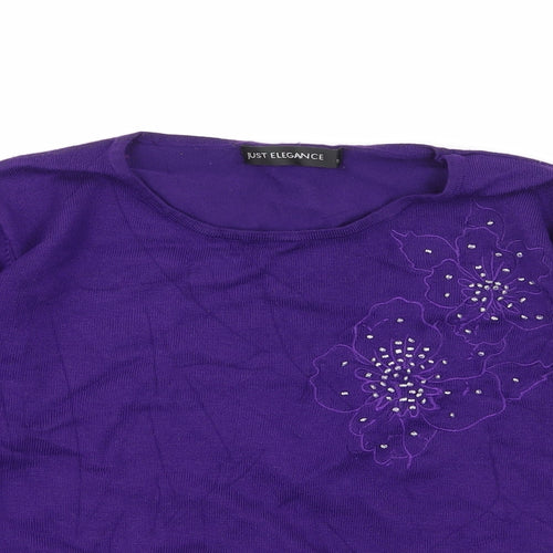 Just Elegance Womens Purple Floral Knit Pullover Jumper Size S