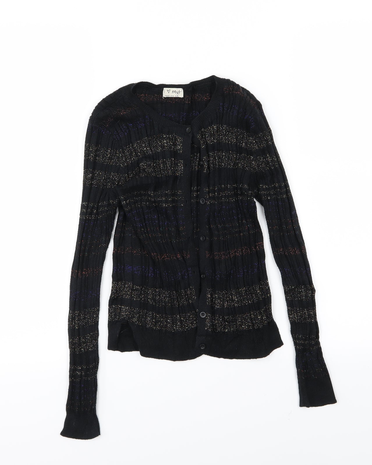 NEXT Girls Black Striped Knit Cardigan Jumper Size 10 Years