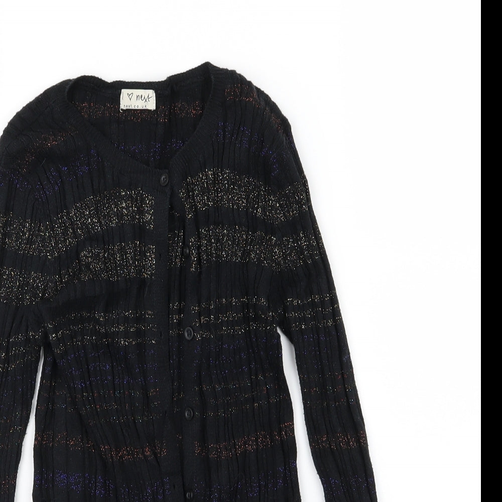NEXT Girls Black Striped Knit Cardigan Jumper Size 10 Years