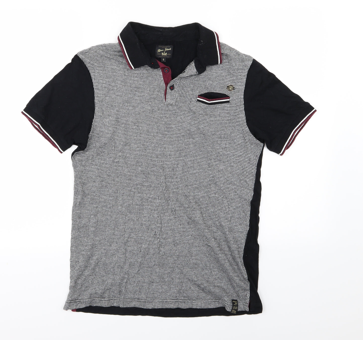 River Island Mens Grey Houndstooth   Polo Size S