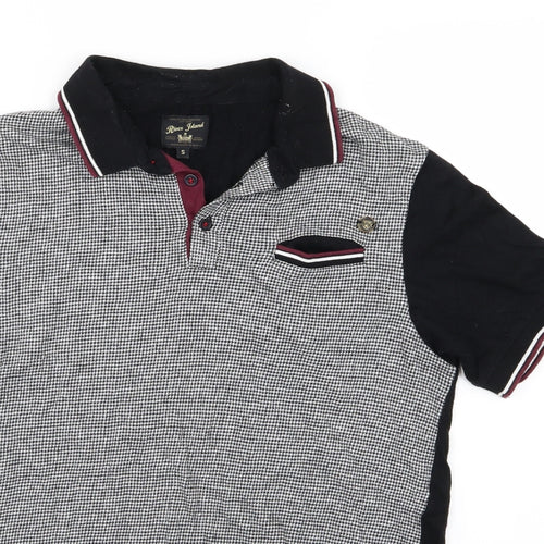 River Island Mens Grey Houndstooth   Polo Size S