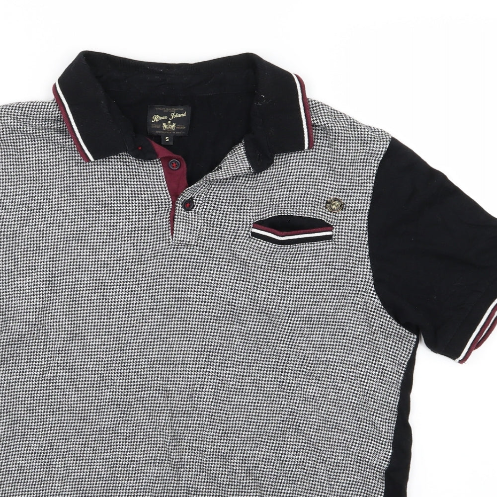 River Island Mens Grey Houndstooth   Polo Size S