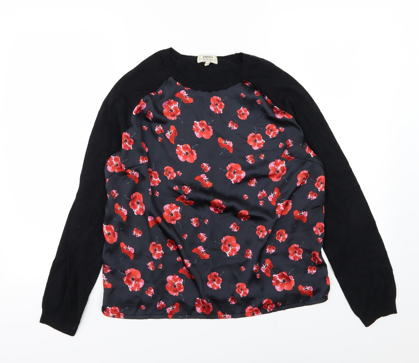 Papaya Womens Black Floral Knit Pullover Jumper Size 12