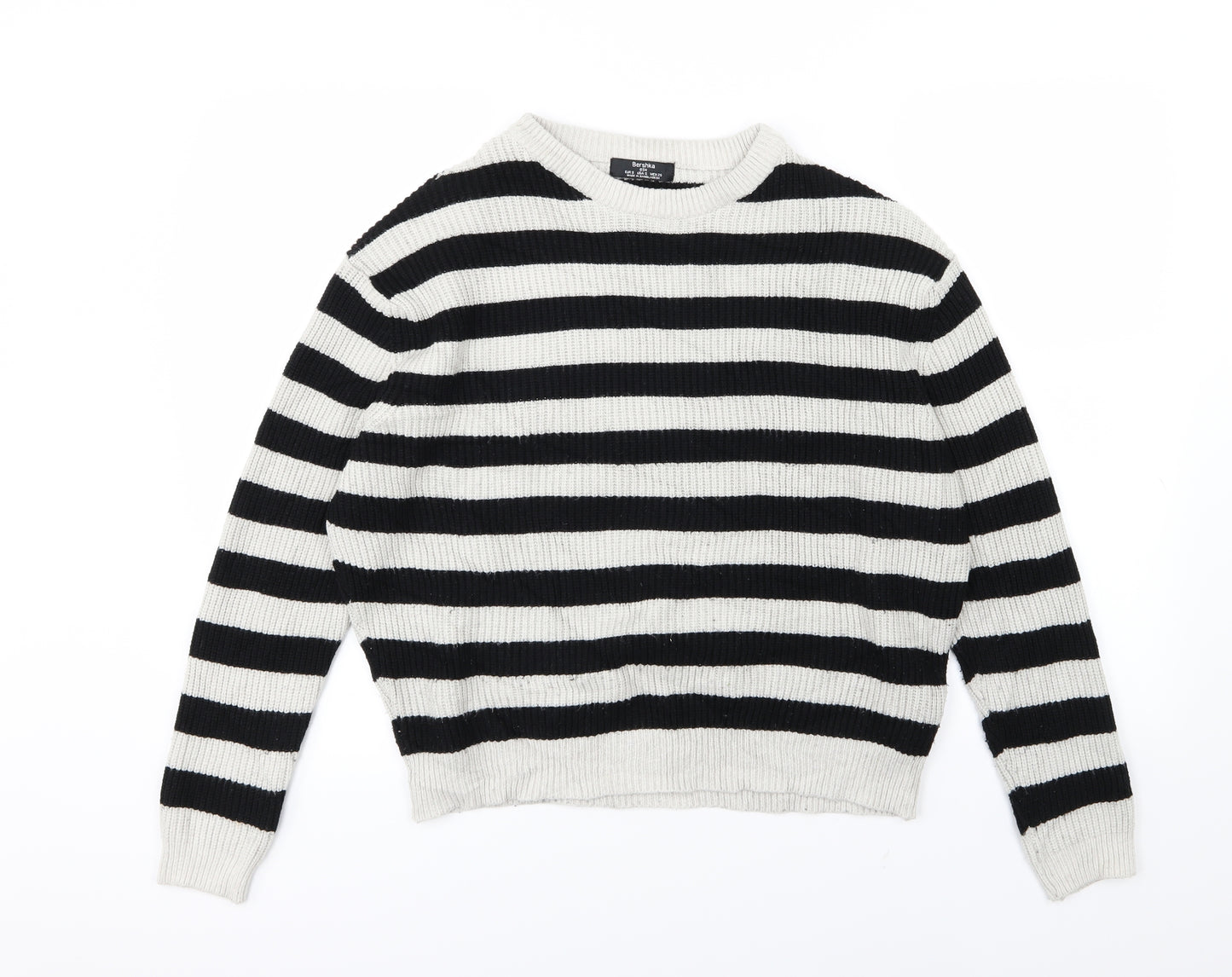 Bershka Womens Grey Striped Knit Pullover Jumper Size S