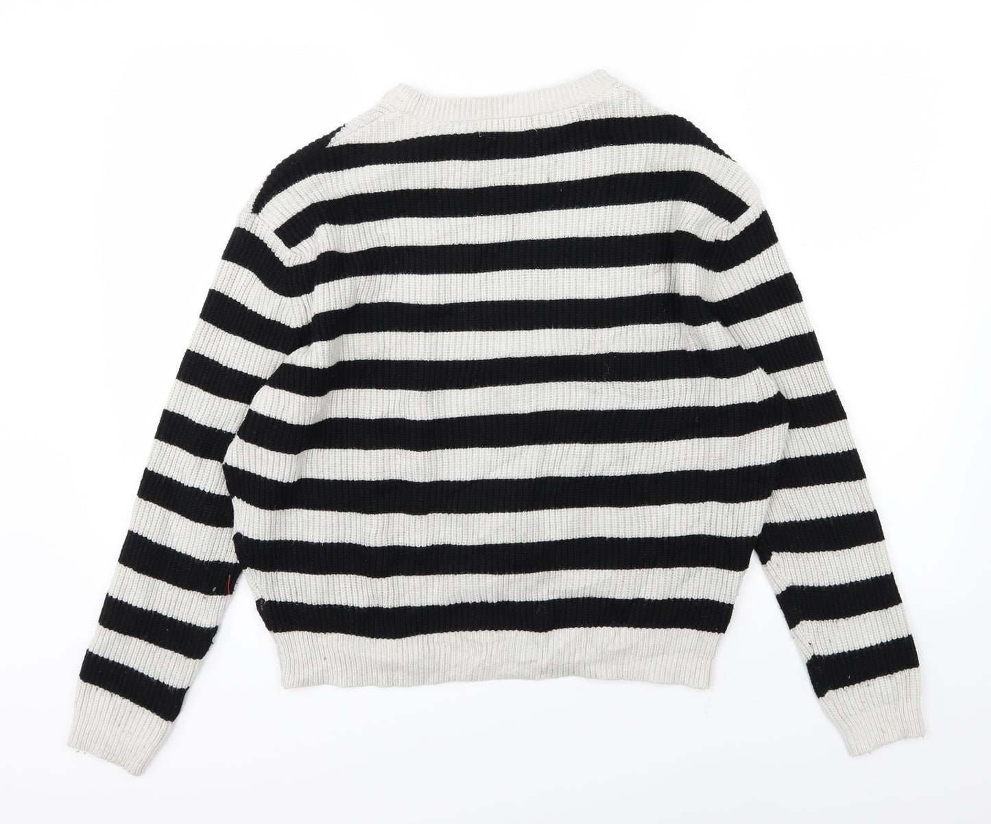 Bershka Womens Grey Striped Knit Pullover Jumper Size S