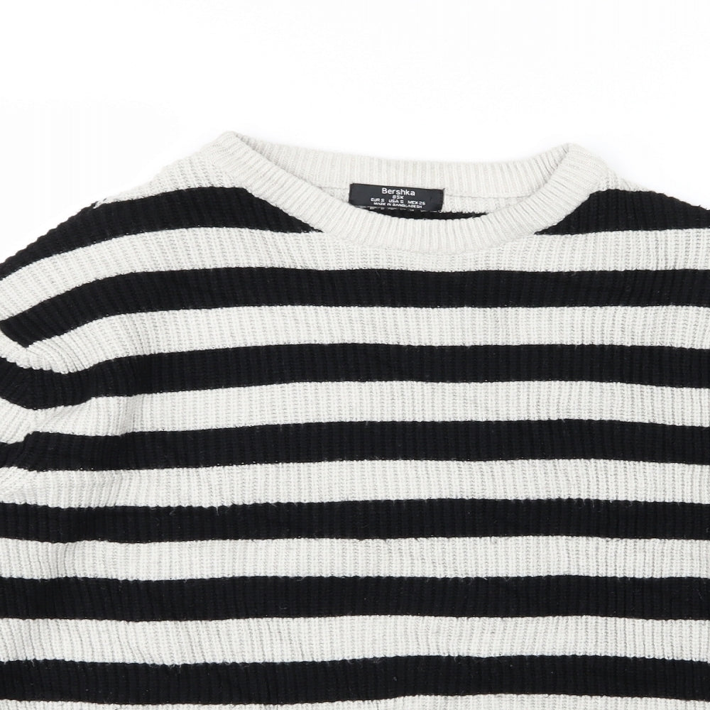 Bershka Womens Grey Striped Knit Pullover Jumper Size S