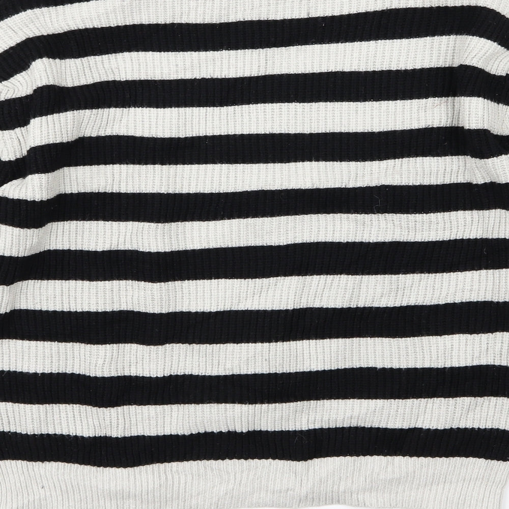 Bershka Womens Grey Striped Knit Pullover Jumper Size S
