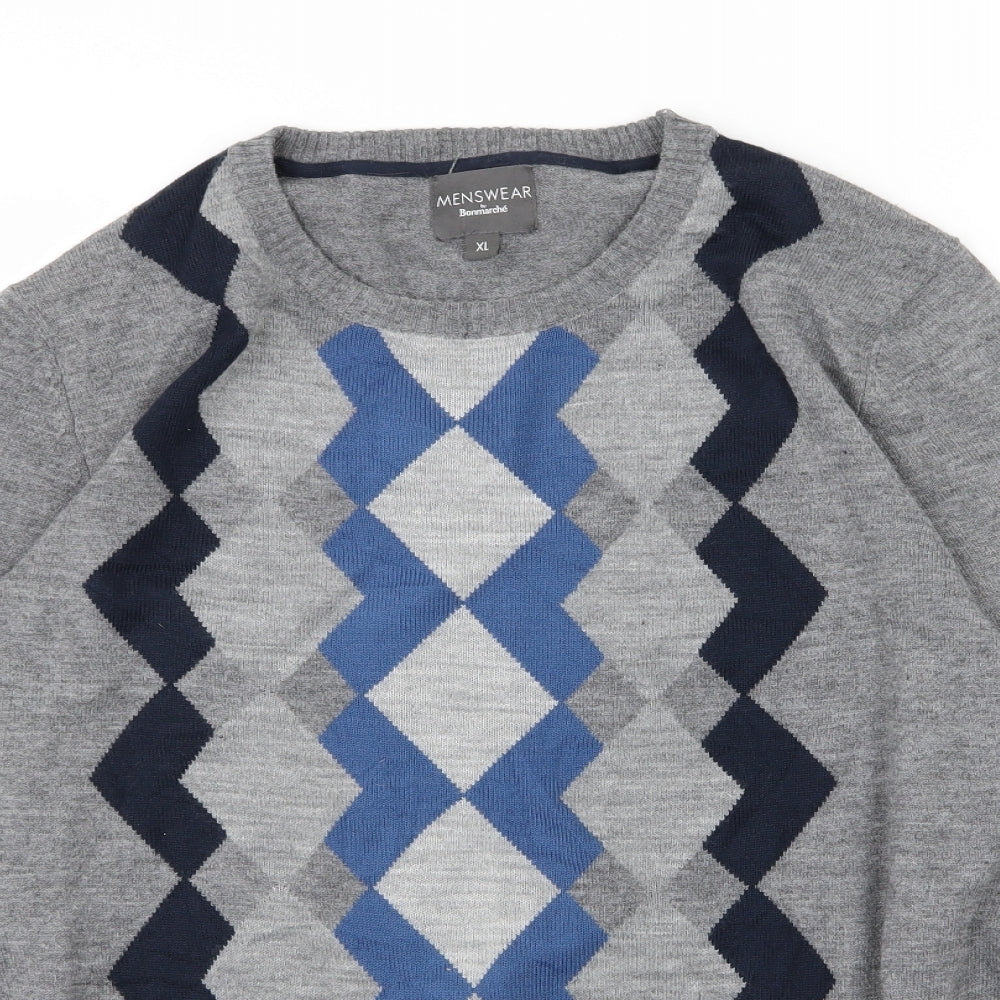 Bonmarché Mens Grey Geometric Knit Pullover Jumper Size XL
