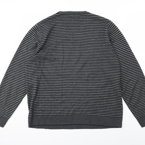 Marks and Spencer Mens Grey Striped Knit Pullover Jumper Size L