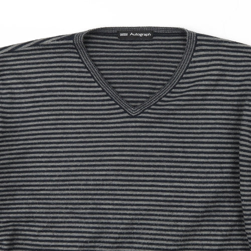 Marks and Spencer Mens Grey Striped Knit Pullover Jumper Size L