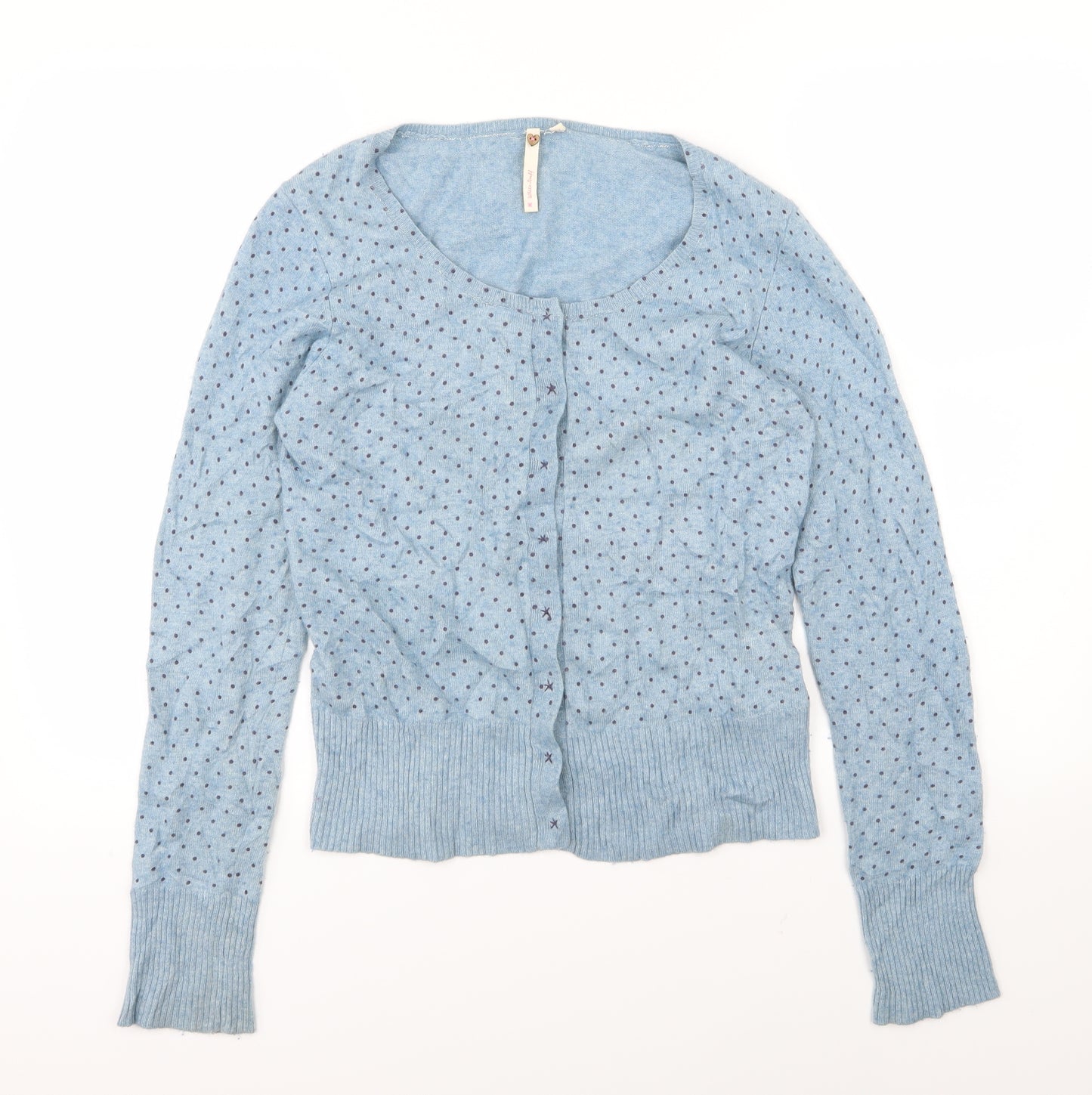 White Stuff Womens Blue Polka Dot Knit Cardigan Jumper Size 14