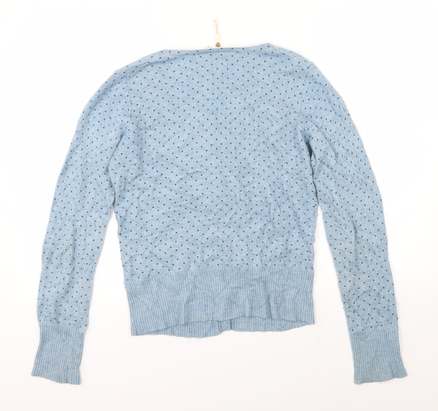 White Stuff Womens Blue Polka Dot Knit Cardigan Jumper Size 14