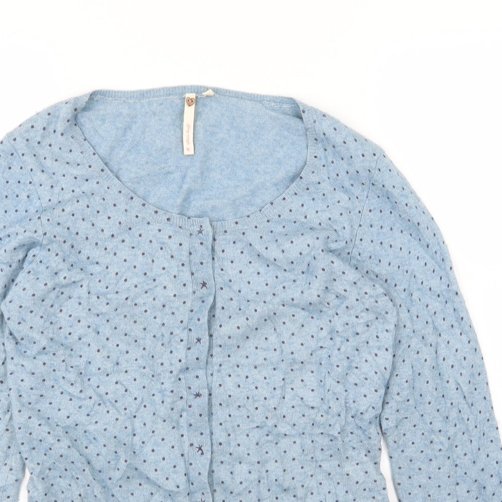 White Stuff Womens Blue Polka Dot Knit Cardigan Jumper Size 14