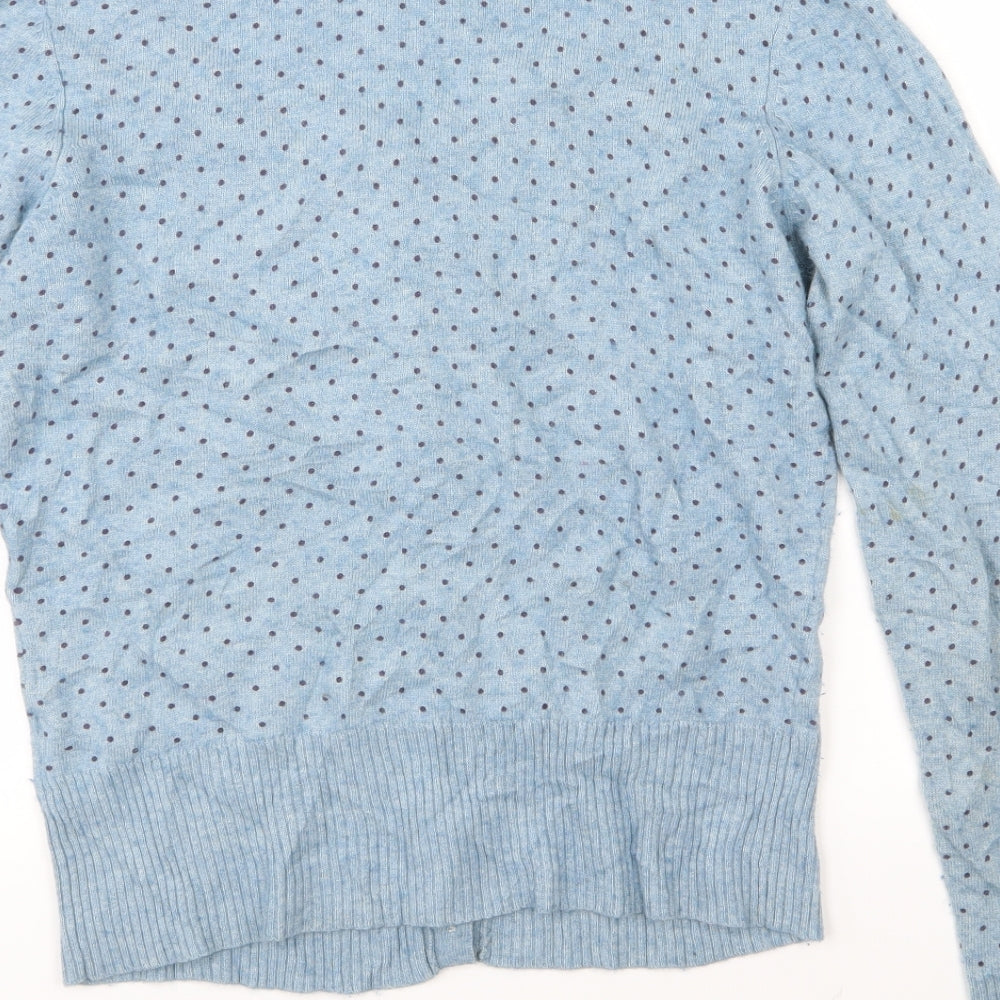 White Stuff Womens Blue Polka Dot Knit Cardigan Jumper Size 14