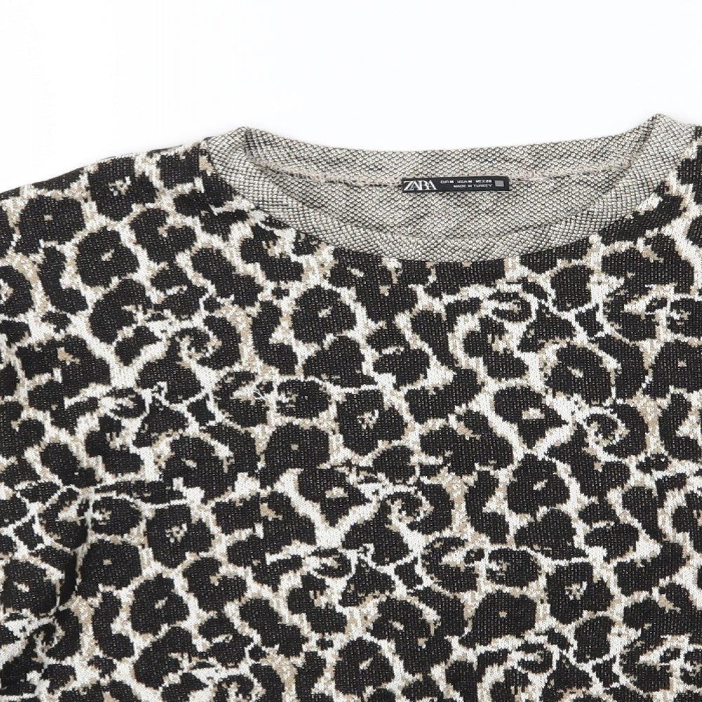 Zara Womens Multicoloured Animal Print Knit Pullover Jumper Size M