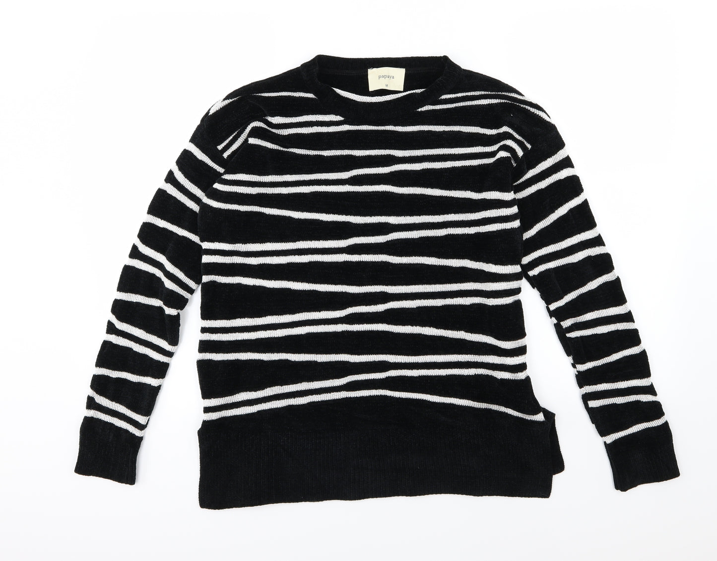 Papaya Womens Black Striped Knit Pullover Jumper Size M
