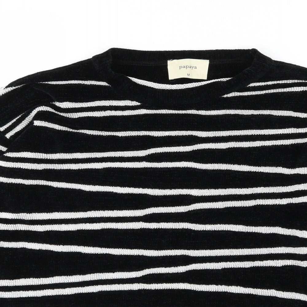 Papaya Womens Black Striped Knit Pullover Jumper Size M