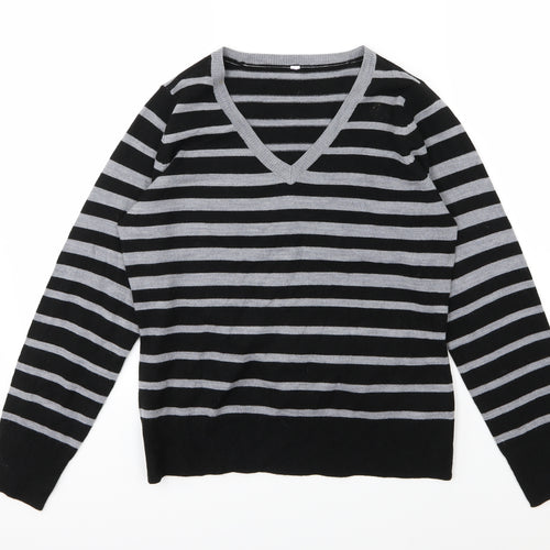 BHS Womens Grey Striped Knit Pullover Jumper Size 10