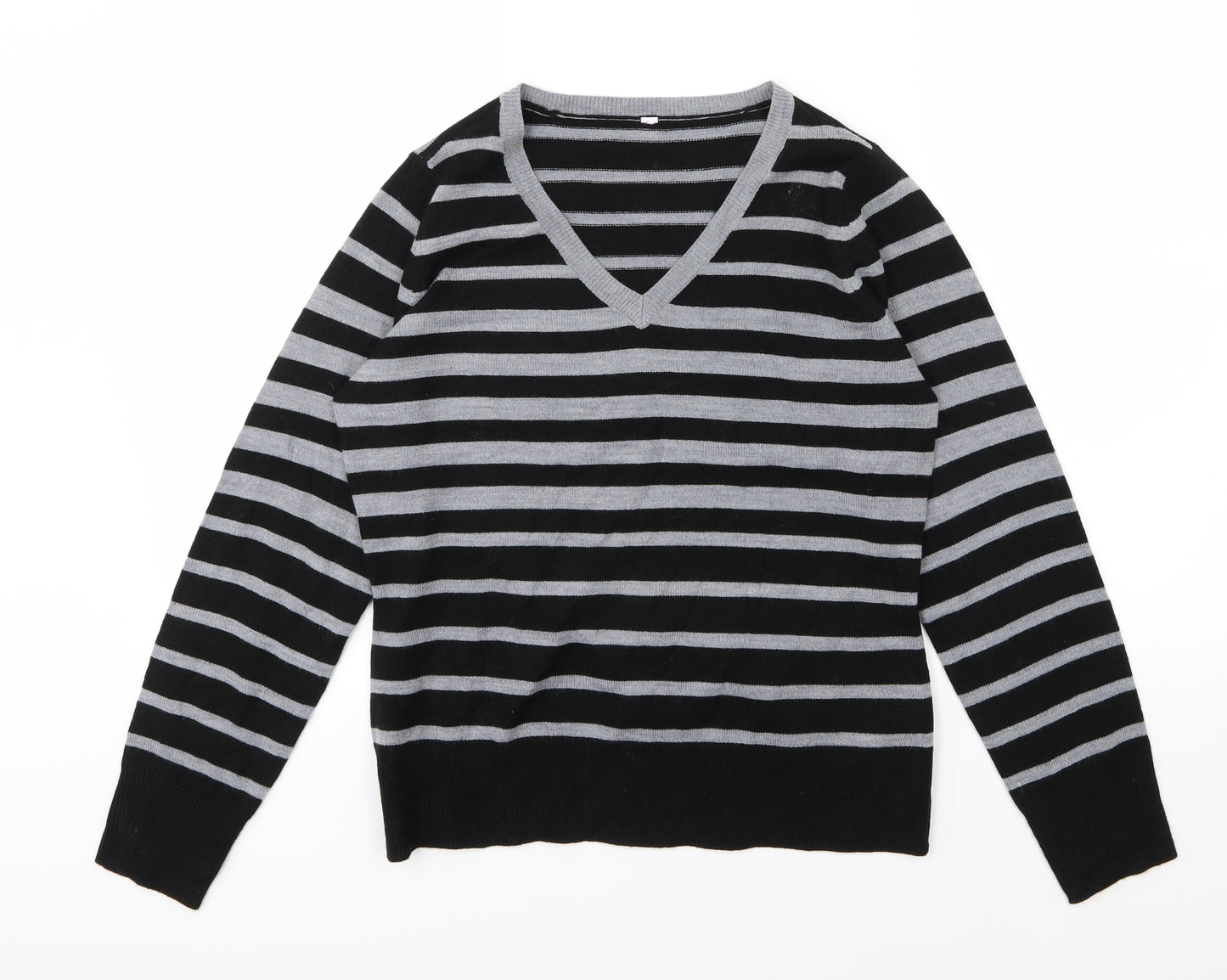 BHS Womens Grey Striped Knit Pullover Jumper Size 10