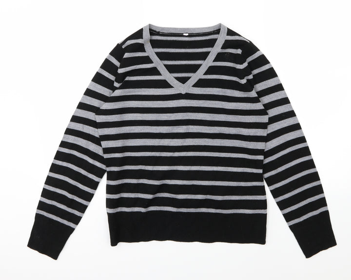BHS Womens Grey Striped Knit Pullover Jumper Size 10