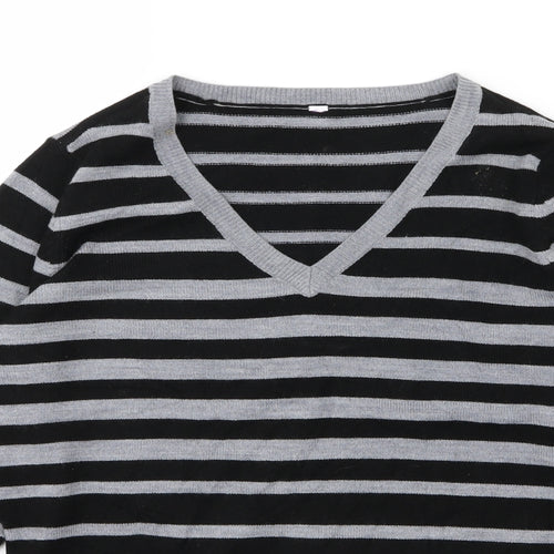 BHS Womens Grey Striped Knit Pullover Jumper Size 10