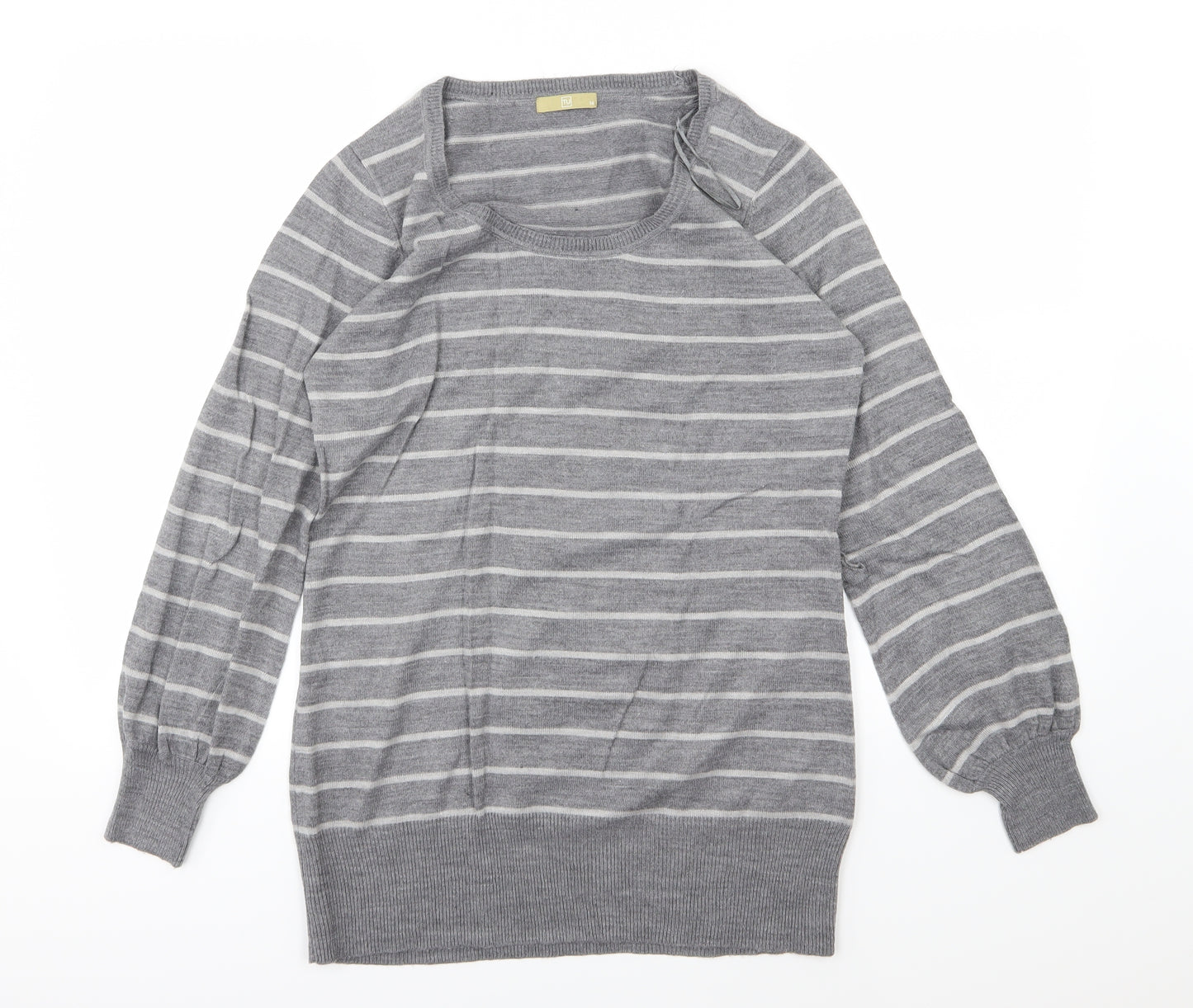 TU Womens Grey Striped Knit Pullover Jumper Size 14
