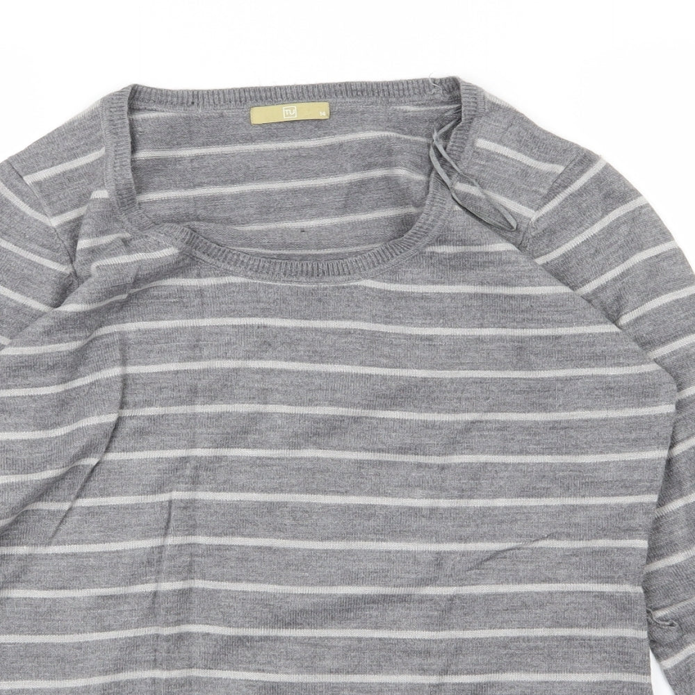 TU Womens Grey Striped Knit Pullover Jumper Size 14