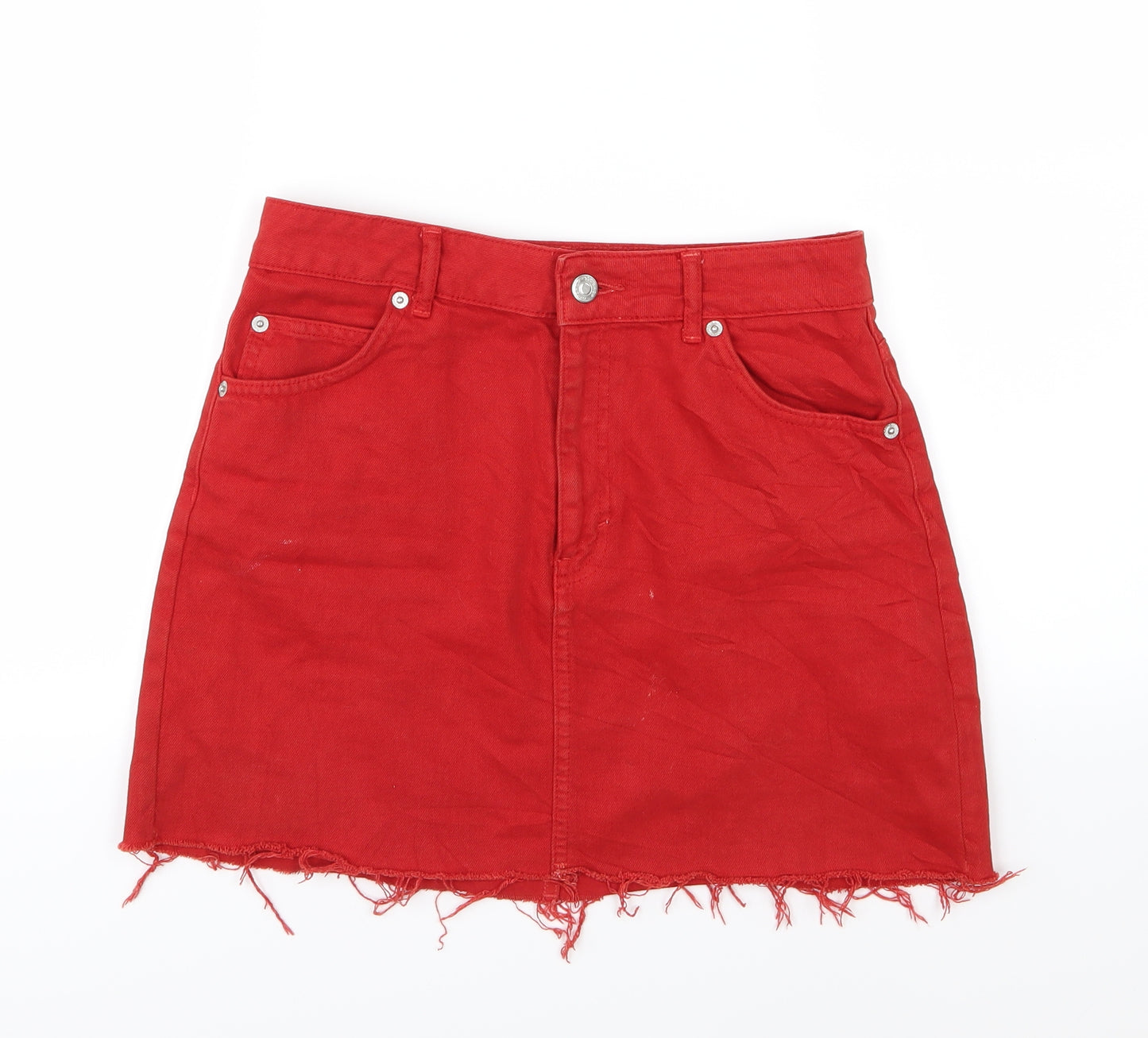 Topshop Womens Red  Denim A-Line Skirt Size 10